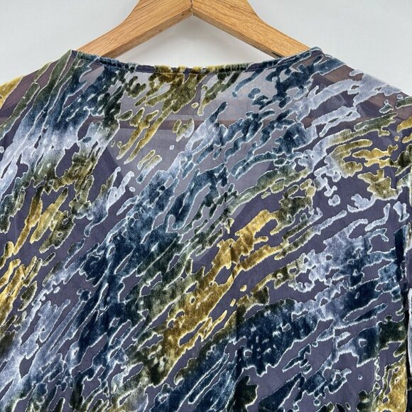 Sundance Med Velvet Burnout Sheer Silk V-Neck Peplum Long Sleeve Blouse Boho - Picture 9 of 9